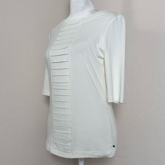 Akris Punto Ivory Stretch Modal Knit Top w/ Origami Fold Style Pleat Panel 8 US - Picture 7 of 16